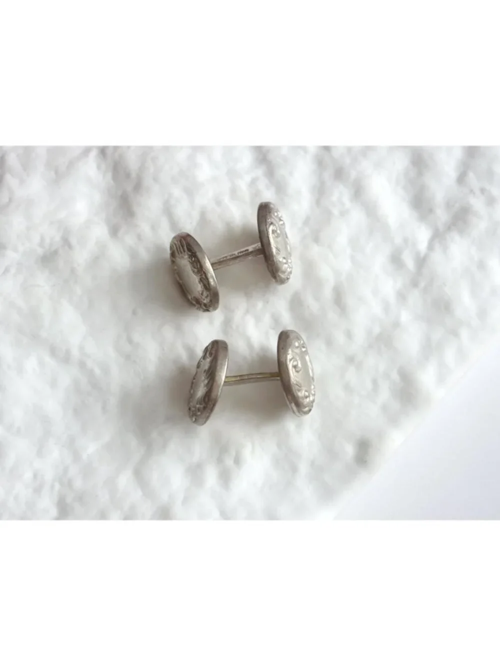 Repousse Round Raised Floral Sterling Silver 925 Men's Cufflinks
